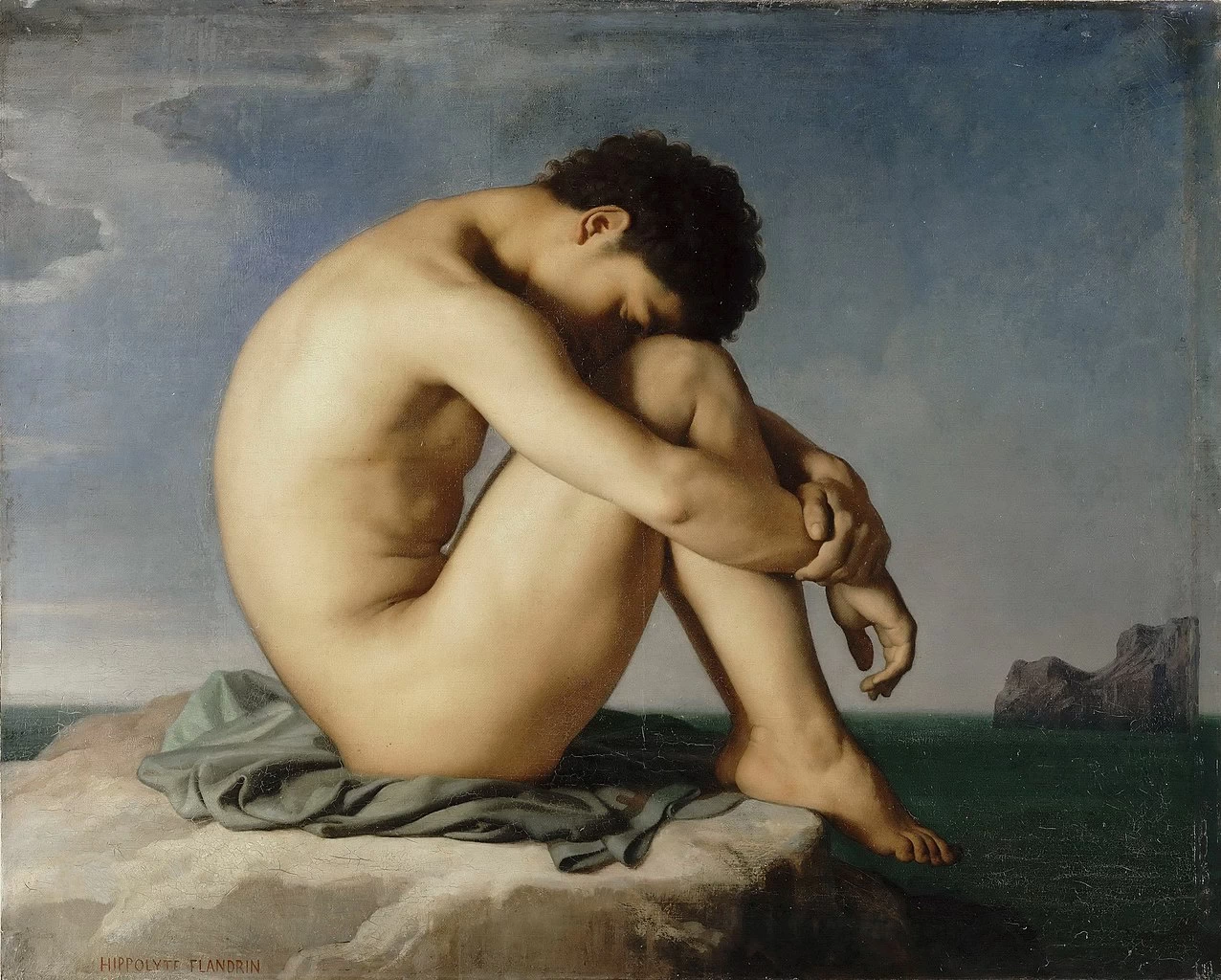 Hippolyte Flandrin - Giovane uomo nudo seduto in riva al mare, 1855, Museo del Louvre, Parigi